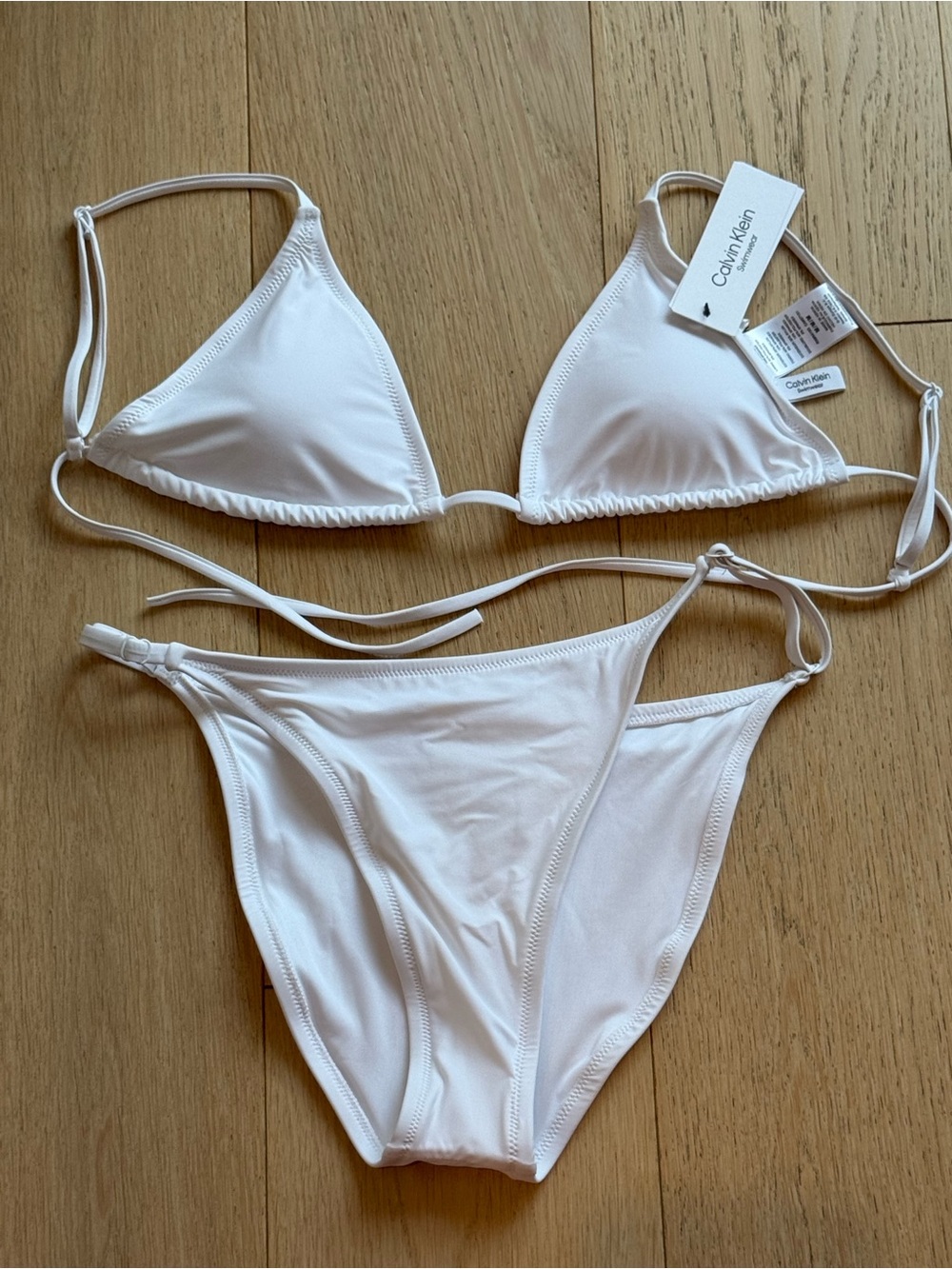 Calvin Klein White Triangle Bikini Set NWT Top M Bottom XL Mix Match Swimwear